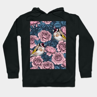 Pink Rose flowers and goldfinch birds Hoodie